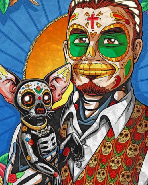 Sugar Skull Man And His Pet Painting By Numberss.png