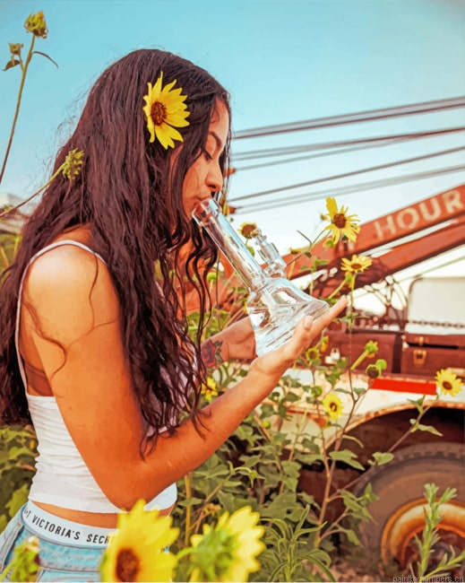 Sunflower Bong Girl Painting By Numbers.png