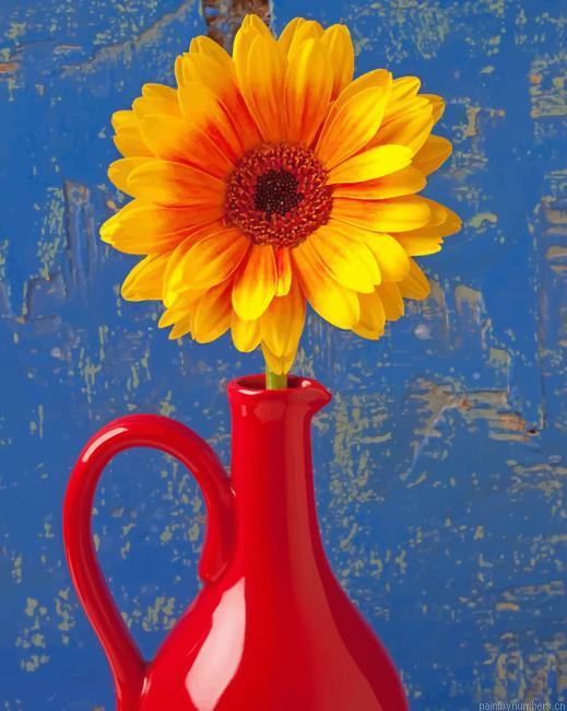 Sunflower In Red Vase Painting By Numberss.png