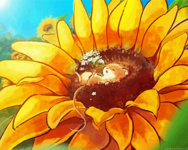 Sunflower With Mouse Painting By Numberss.png