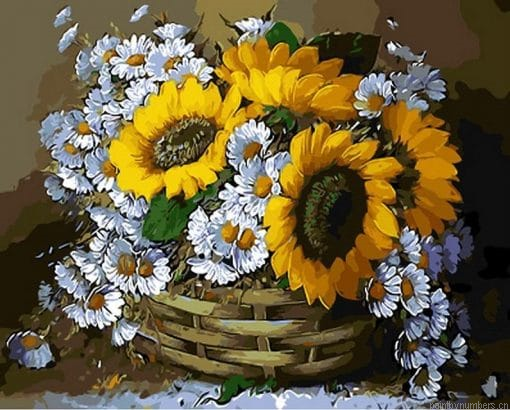 Sunflowers And Daisy Flowers Painting By Numberss.png