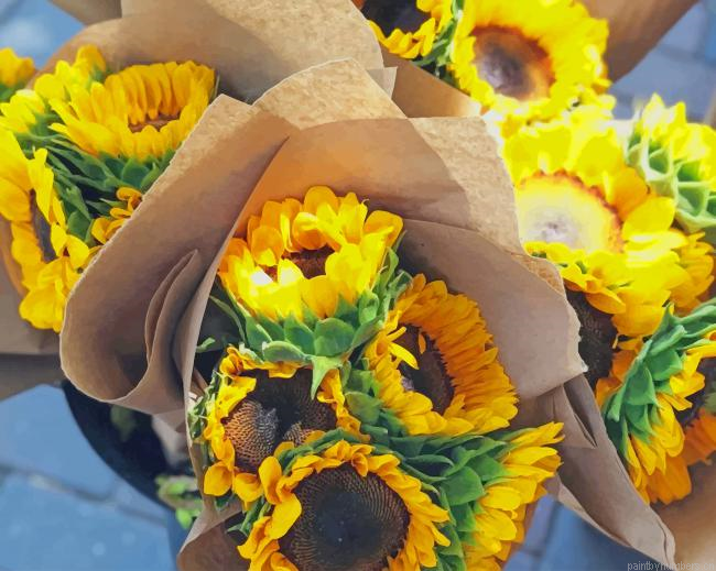 Sunflowers Bouquet Plants Painting By Numberss.png
