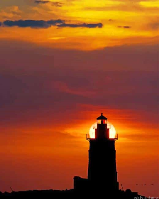 Sunrise Lighthouse Silhouette Painting By Numberss.png