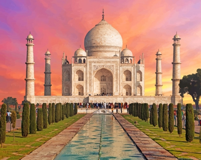 Sunrise Taj Mahal Agra Buildings Painting By Numberss.png