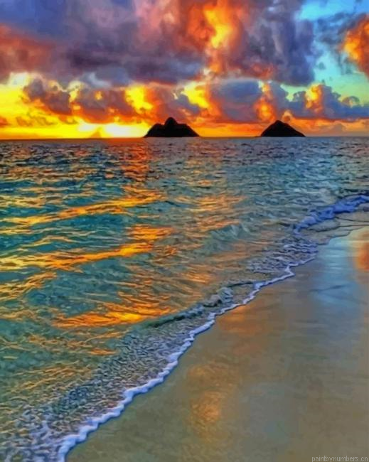Sunset In Lanikai Beach Hawaii Seascapes Painting By Numberss.png