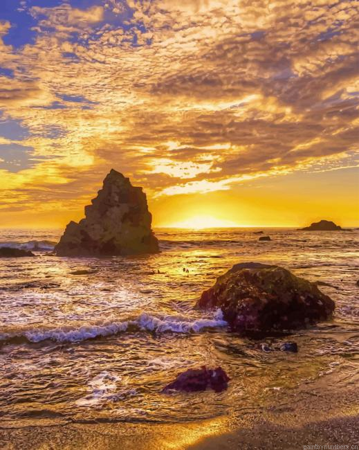 Sunset In The Beach Seascapes Painting By Numberss.png
