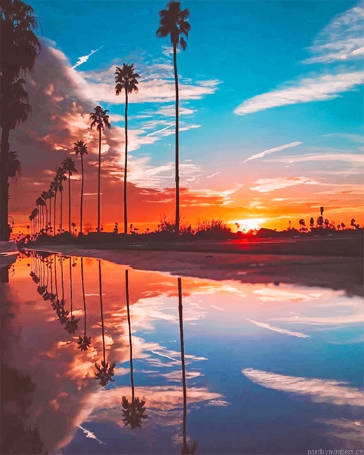 Sunset Palm Trees Landscapes Painting By Numberss.png