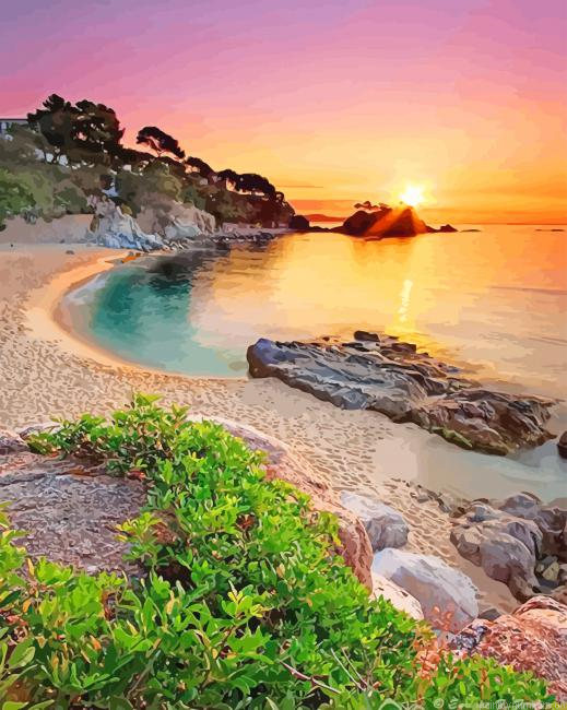 Sunset View Beach Seascapes Painting By Numberss.png