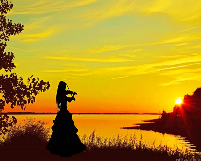 Sunset Violinist Woman Silhouette Painting By Numberss.png