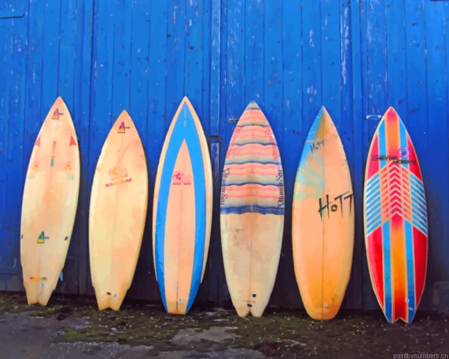 Surf Boards On A Blue Wall Painting By Numberss.png