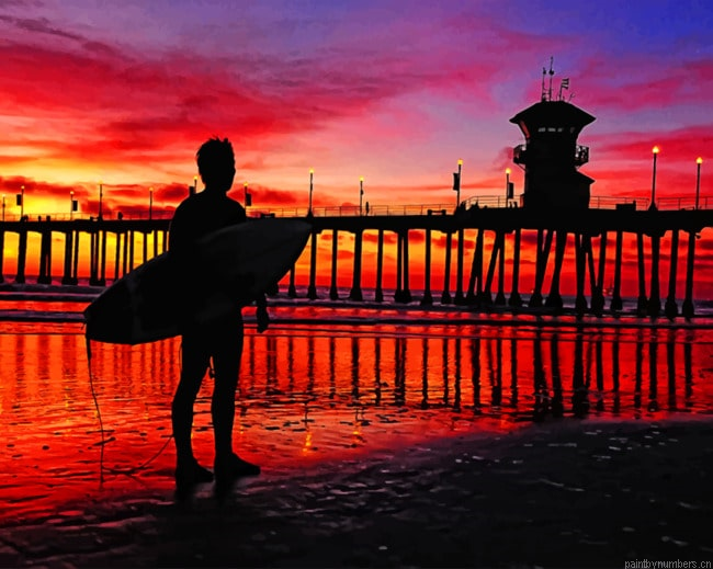 Surfer At A Sunset Silhouette Painting By Numberss.png