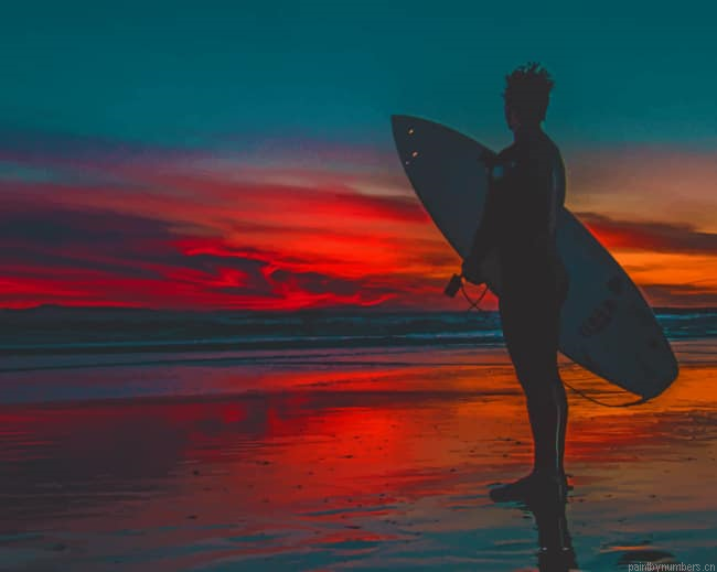 Surfer At Sunset Silhouette Painting By Numberss.png