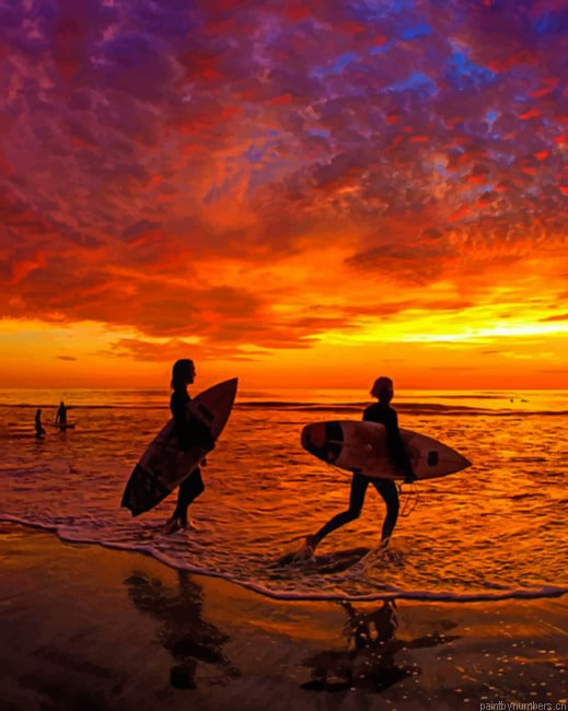 Surfers In The Beach Silhouette Painting By Numberss.png
