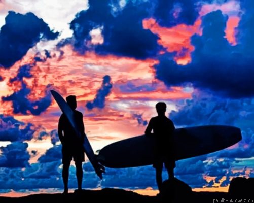 Surfers Silhouette In A Cloudy Day Painting By Numbers.png