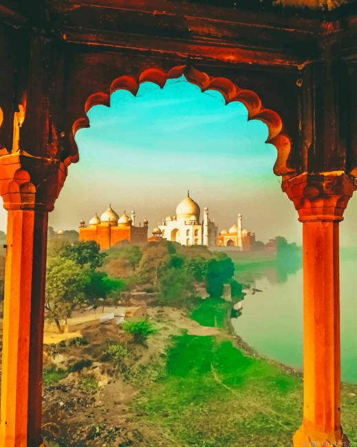 Taj Mahal Garden India Painting By Numberss.png