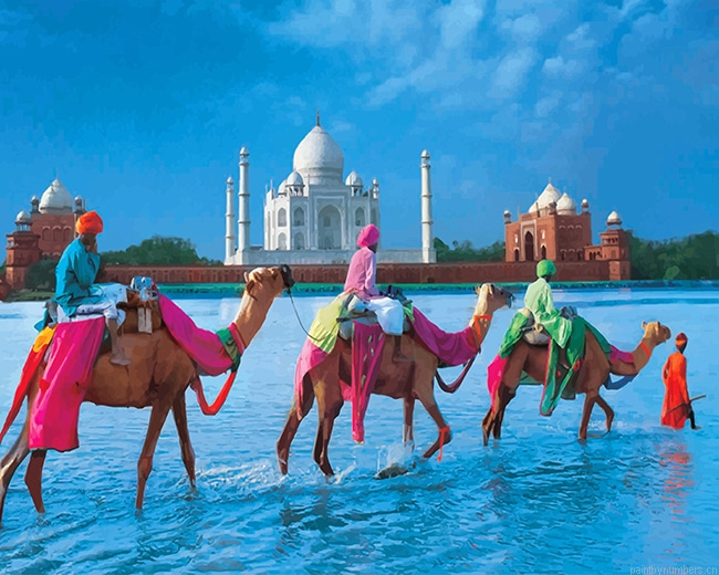 Taj Mahal India Camels Painting By Numbers.png