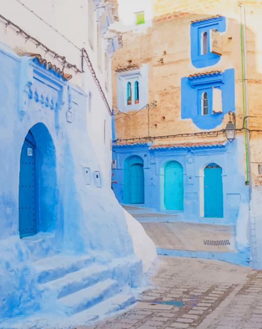The Blue City Morocco Chefchaouen Painting By Numberss.png