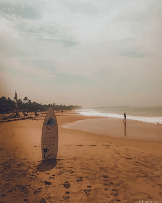 The Lonely Surfboard On Beach Painting By Numberss.png