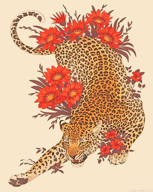 Tiger With Flowers Animals Painting By Numberss.png