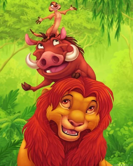 Timon Pumbaa And Simba Animations Painting By Numberss.png
