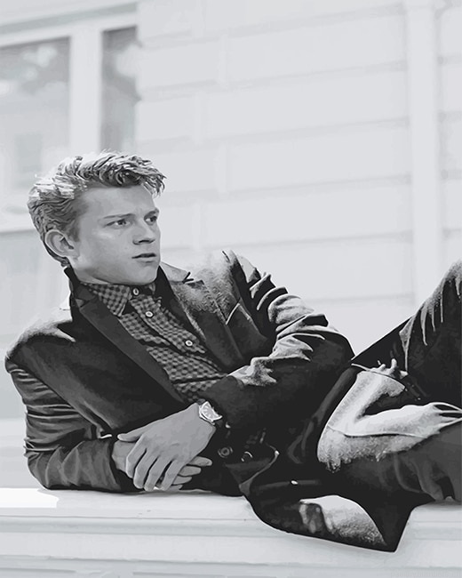 Tom Holland Black And White Actors Painting By Numberss.png