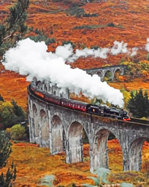 Train Passing Through Scottish Landscape Painting By Numbers.png