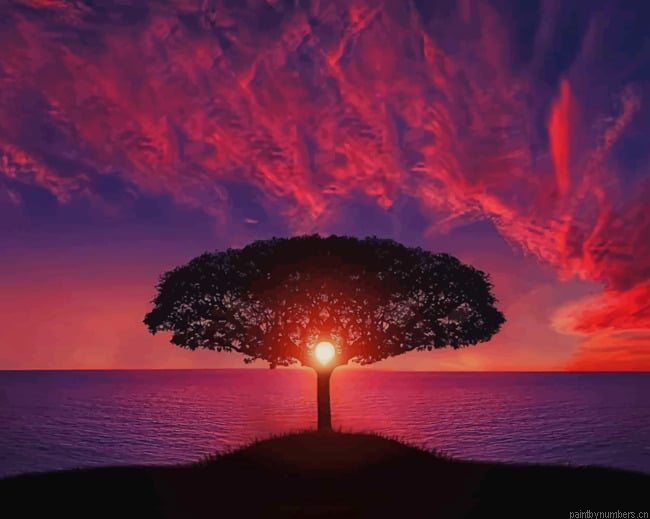 Tree During Dusk Silhouette Painting By Numberss.png