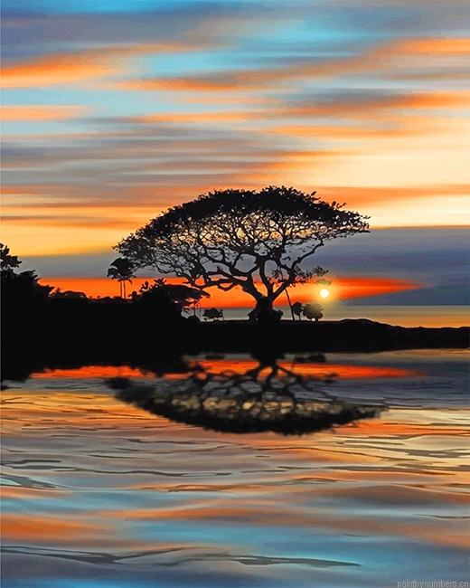 Tree Silhouette Sunset Landscapes Painting By Numbers.png
