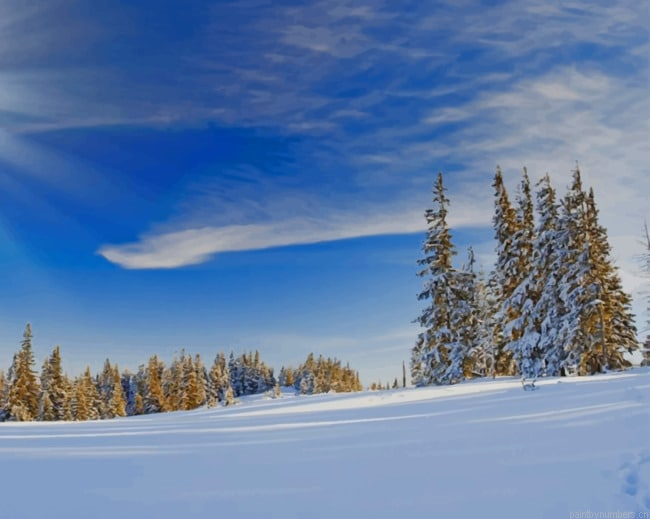 Trees In A Snowy Weather Landscapes Painting By Numberss.png