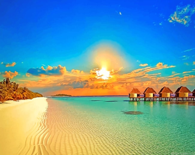 Tropical Beach Bungalows Huts Seascapes Painting By Numbers.png