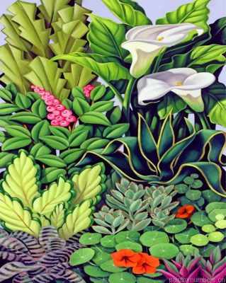Tropical Flowers And Leaves Painting By Numbers.png