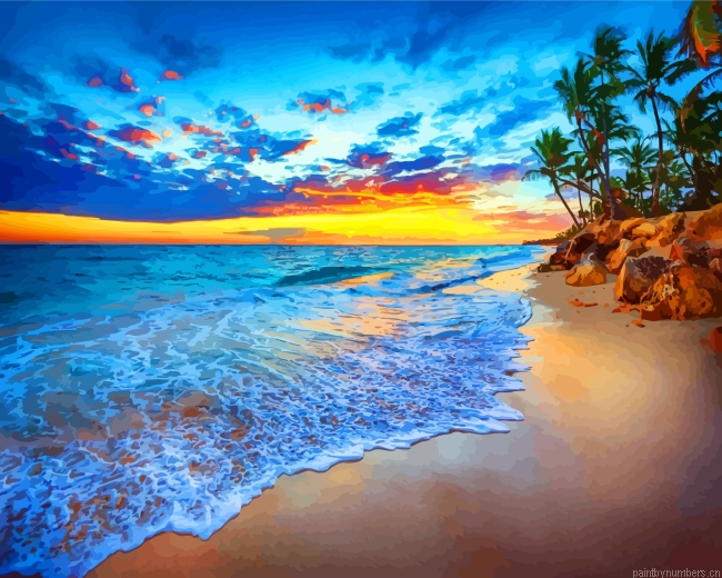 Tropical Island Beach Sunset Painting By Numbers.png
