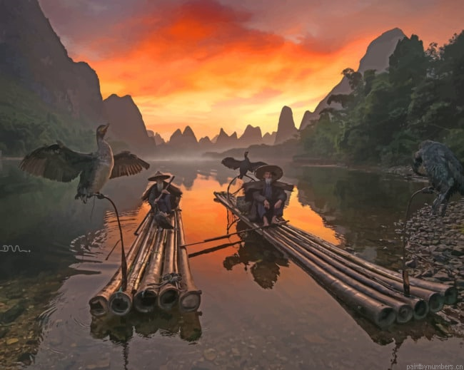 Two Chinese Men On Boats Painting By Numberss.png