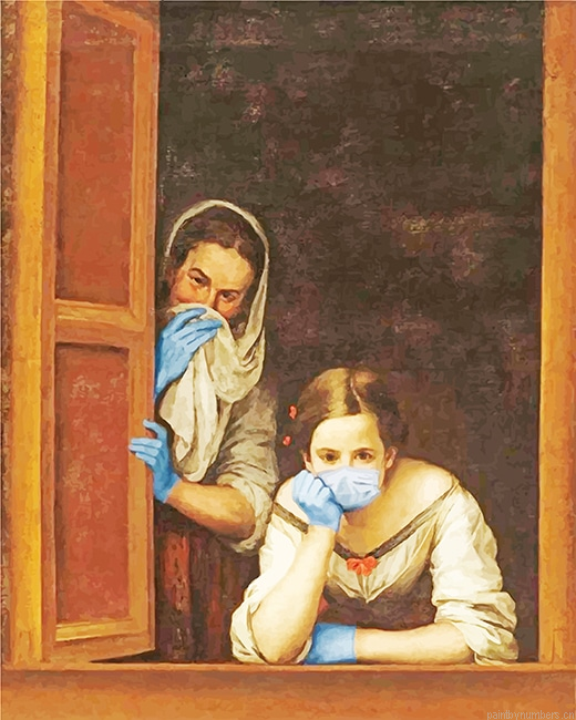 Two Women In Window Wearing Masks Painting By Numbers.png