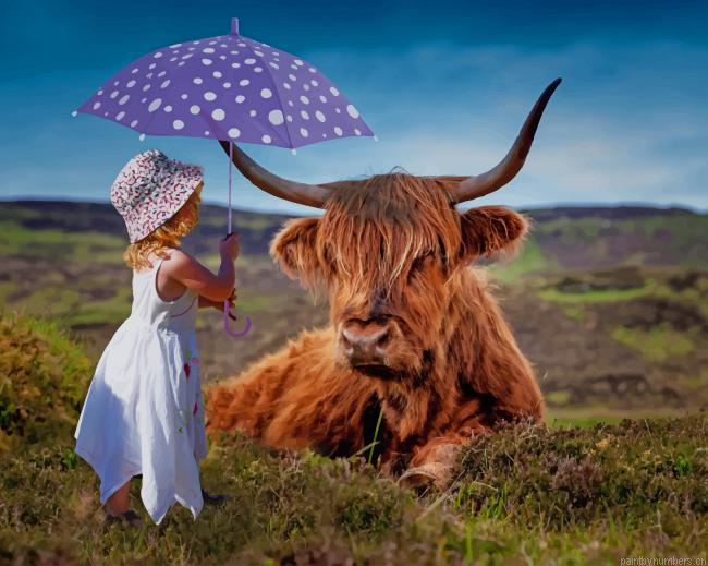 Umbrella Child With Cow Painting By Numberss.png