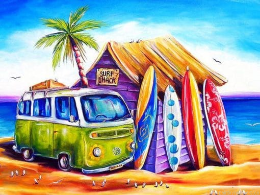 Vw Camper On The Beach Microbus Painting By Numbers.png