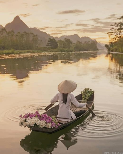 Vietnamese Woman In A Boat Painting By Numberss.png
