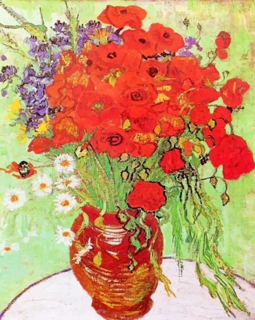 Vincent Van Gogh Poppies And Daisies Painting By Numbers.png