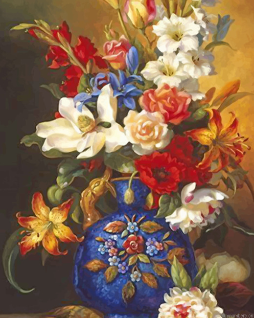 Vintage Blue Vase And Flowers Painting By Numbers.png