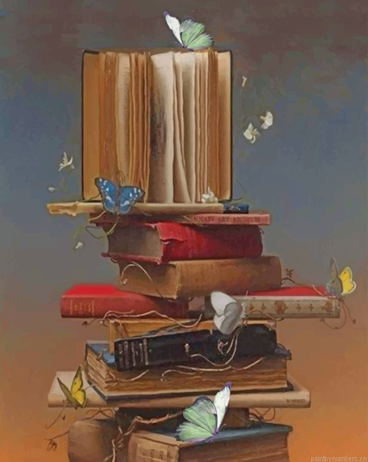 Vintage Books And Butterflies Painting By Numberss.png