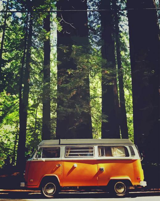 Vintage Bus In Forest Painting By Numberss.png