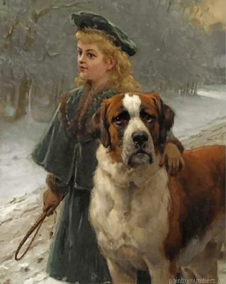 Vintage Girl And Saint Bernard Painting By Numbers.png