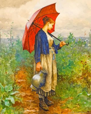 Vintage Girl With Umbrella Painting By Numbers.png