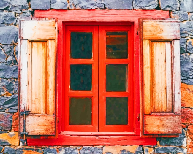 Vintage Red House Window Painting By Numberss.png
