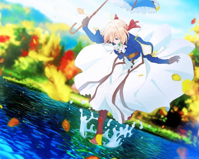 Violet Evergarden Holding Umbrella Animations Painting By Numberss.png