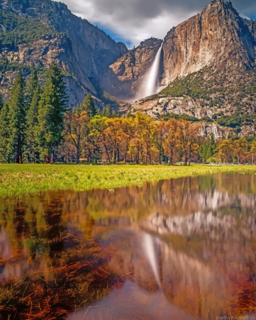 Water Landscape Mountain Nature Painting By Numberss.png