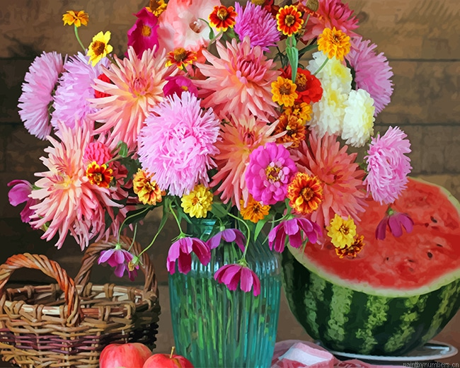 Watermelon Flowers Vase Painting By Numberss.png