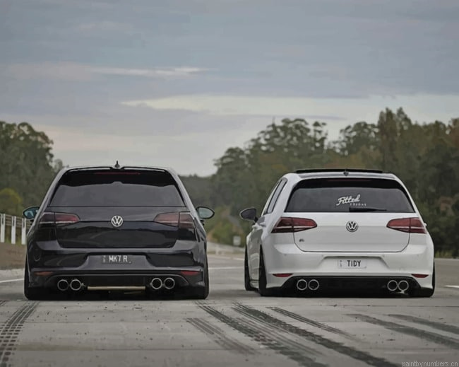 White And Black Volkswagen Golf Cars Painting By Numberss.png