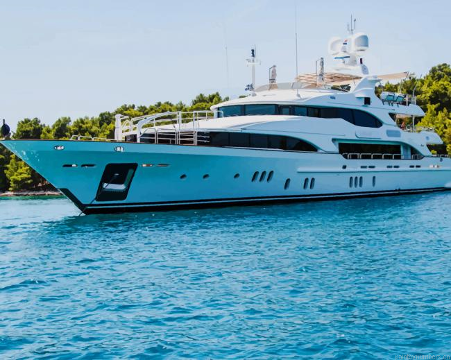 White And Black Yacht In The Shore Painting By Numberss.png