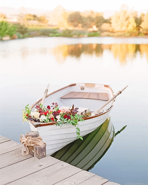 White Boat Flowers Painting By Numberss.png